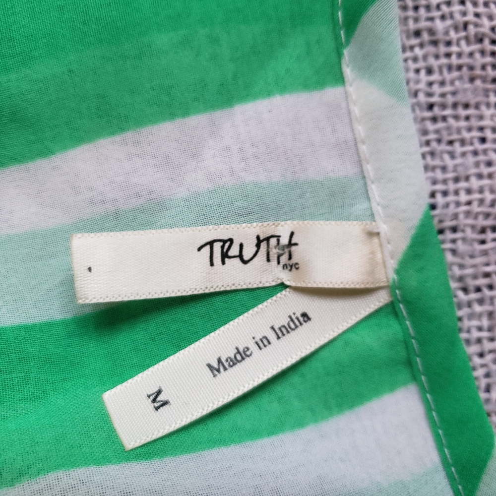 Truth NYC Green White Striped Sleeveless Top Button Down Size M - Picture 3 of 3